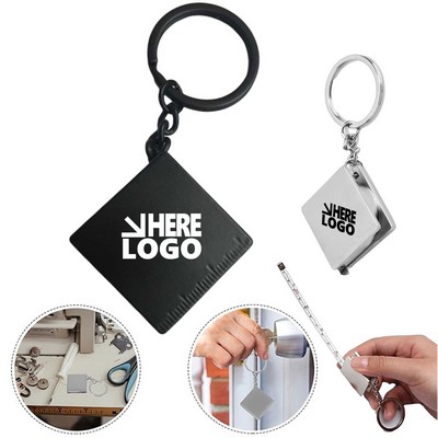 Square Tape Measure Keychain Black