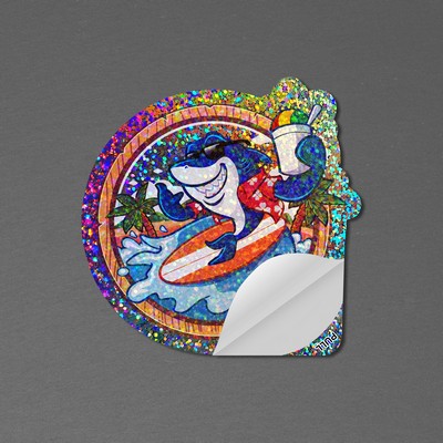 3" x 3" Vinyl Die Cut Glitter Sticker with pull tab 6mil