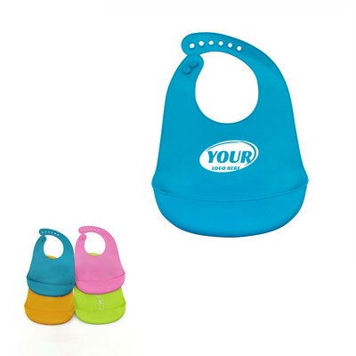 Adjustable Silicone Feeding Bib With Food Catcher Pocket