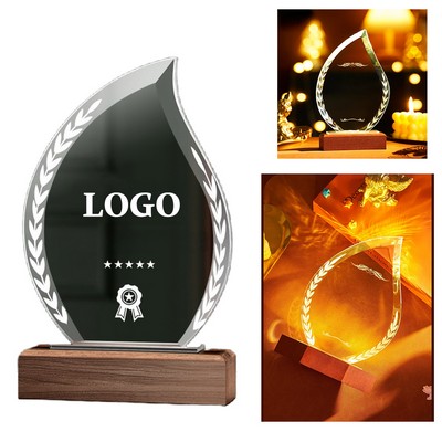 Elegant Crystal Award with Wooden Base