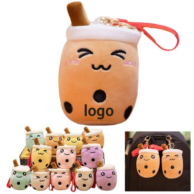Custom 4" Kawaii Milk Tea Cup Plush Charm – Smiling/Round Eyes, Keychain, Soft Plush