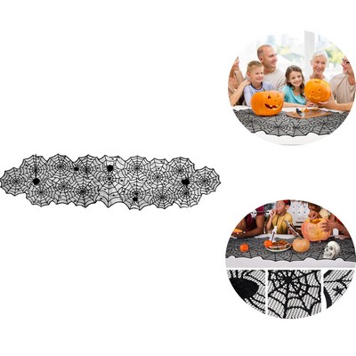 Black Lace Spider Web Halloween Table Runner