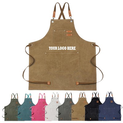 Durable Canvas Apron for Gardening Kitchen Coffee Shop