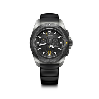 I.N.O.X. Chrono 43mm, silver titanium case, black carbon bezel, black dial, black rubber strap