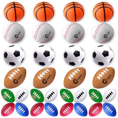1.6" Sports Stress Balls Mini Foam Football, Basketball