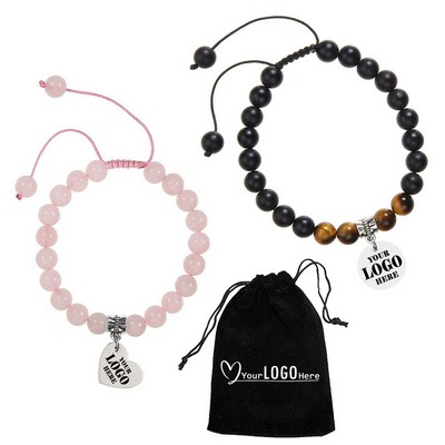 2 PCS Relationship Gemstone Couple Bracelets Jewelry Gift Set
