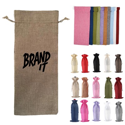 Drawstring Linen Wine Bottle Bag W/Drawstring