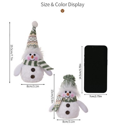 Christmas Decor Winter Snowman Figurine Green Knit Hat Doll with Lights