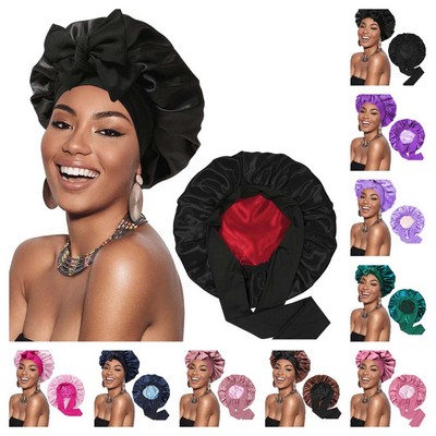 Double Layer Adjustable Satin Bonnet for Sleeping