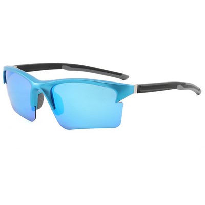 Goggle Sunglasses - Blue Mirror Lens - Blue Frames