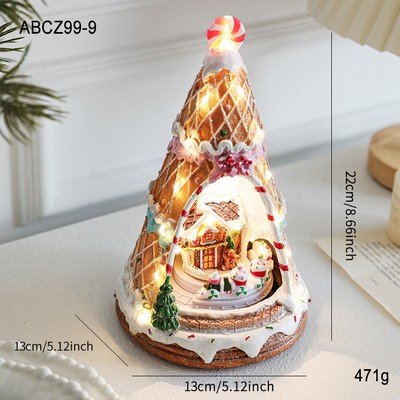 Resin Christmas House Rotating Music Box Light Up Holiday House Decorative Snow Cottage Ornament