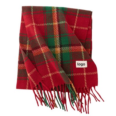 Red Plaid Faux Cashmere Scarf for Women Winter New Year Warmth