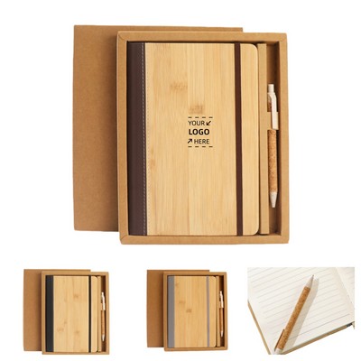 A5 Journal Notebook w/Pen - Bamboo Pattern