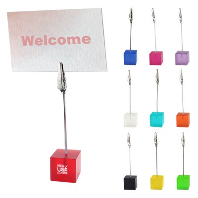 Resin Photo Cube with Clip - Desktop Display Stand for Pictures Notes and Place Cards