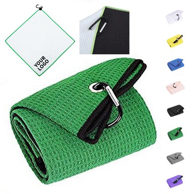 Microfiber Waffle Golf Towel Tri Fold With Clip 23.7 x 15.8