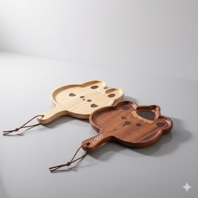Wooden Cartoon Tray with Handle Kids Snack Plate Hanging Serving Board Fruit Dessert