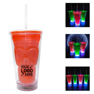 LED Light-Up Skull Tumbler with Straw