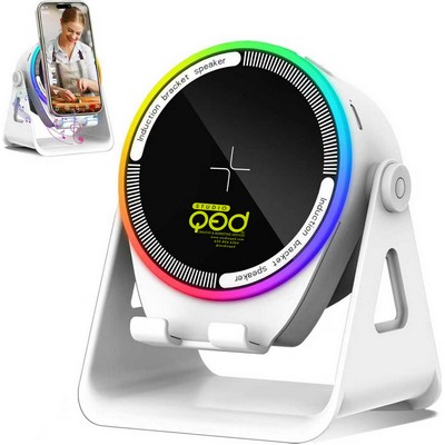 Wireless Induction Speaker,Multifunctional Bluetooth Phone Holder Wireless Charger with RGB Light
