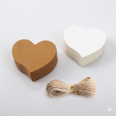 100pcs Heart Kraft Paper Gift Tags with 20m Jute String Blank Label Cards