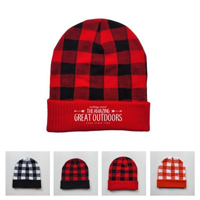 Plaid Knit Winter Beanie