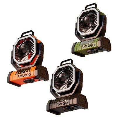 Portable Camping Fan with LED Light and Power Bank