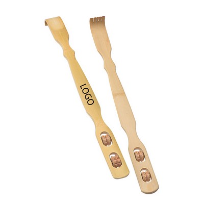 Bamboo Backscratcher with Two Massaging Rollers