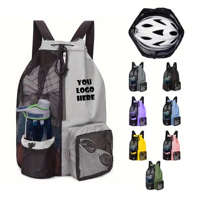Swimming Mesh Backpack With Wet Pockets Drawstring Closure