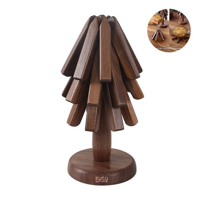 Christmas Tree Shape Black Walnut Heat Insulation Coasters