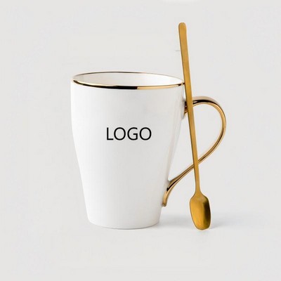 11oz Custom Electroplated Ceramic Mug Set W/Stainless Steel Spoon