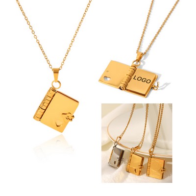 Book-Shaped Pendant Necklace