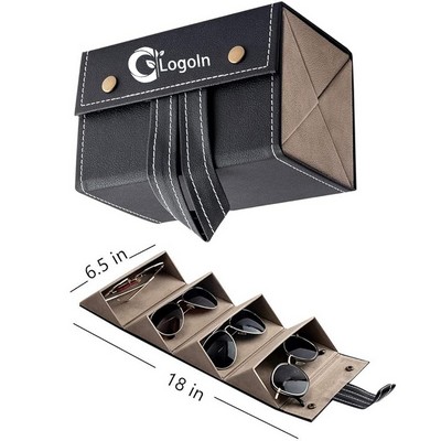 4 Slots PU Multiple Travel Sunglasses Eyeglasses Organizer Case
