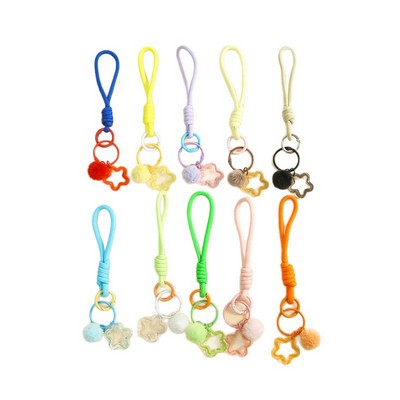 Plush Star & Pom Pom Phone Wristlet Anti-Lost Soft Charm Keychain