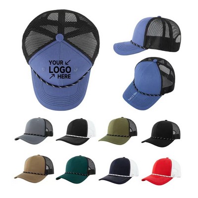 5 Panel Foam Mesh Back Trucker Cap w/Rope