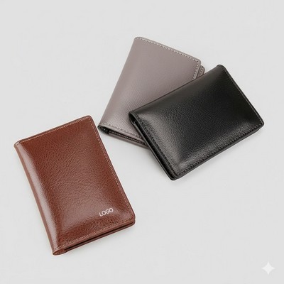 Professional Genuine Leather Business Card Holder – Minimalist Cowhide Credit Card Wallet Organizer