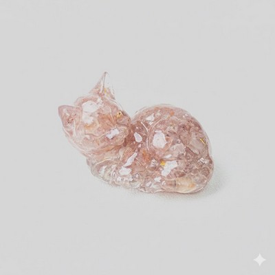 Natural Crystal Resin "Gazing Kitten" Looking-Up Healing Cat Figurine Desktop, Office, Home Decor