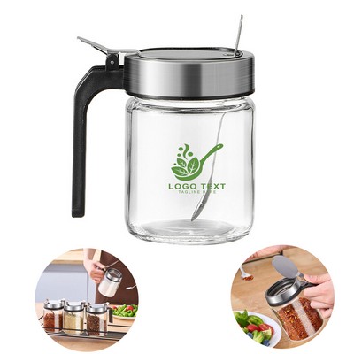 Portable Glass Jar Condiment Pot with 304 Steel Spoon