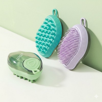 Silicone Pet Bath Brush 2in1 Press-Type Shampoo Dispenser Massager Thick-Toothed Grooming Scrubber