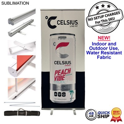 48Hr Quick Ship - Sublimated Heavy Fabric Premium Retractable Pull Up Banner, Stand and Bag, 33.5x79