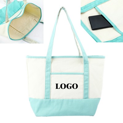 12 Oz. Cotton Canvas Zippered Boat Tote