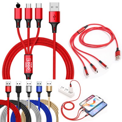 Universal Car & Desktop Use 3in1 Nylon Braided Fast Charging Cable