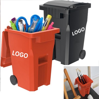 PP Plastic Rolling Wheel Removable Lid Trash Can Desk Organizer W/ Stationery Storage