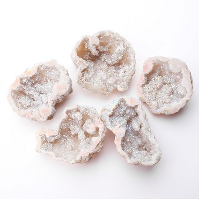 Natural Geode Druzy Agate Slices Electroplated AB Rainbow Finish Hollow Crystal Agate Pairs