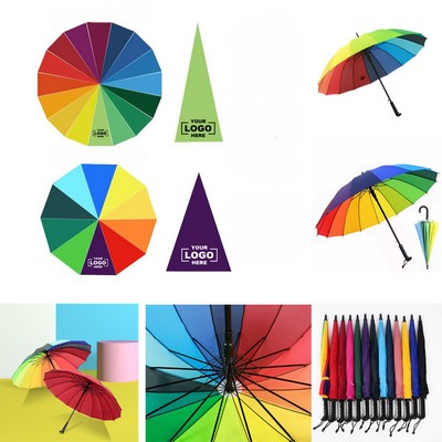 16 Ribs Long Handle Stick Umbrella