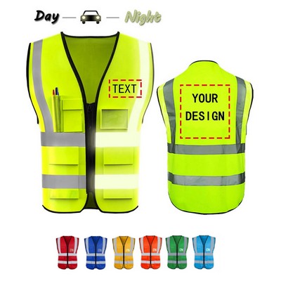 Outdoor High Visibility Reflective Safety Vest With Pockets