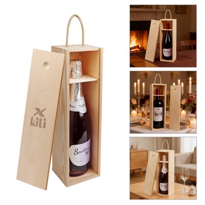 Wooden Wine Gift Box For 1 Bottle W/Handle
