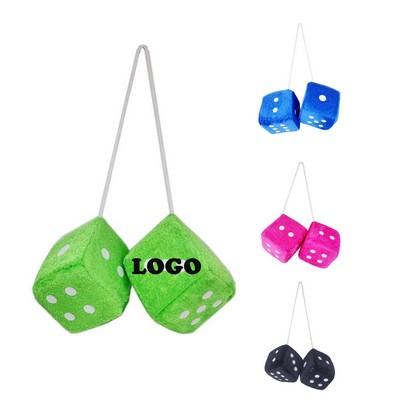 Car Mirror Pair 3" Hanging Fuzzy Dices with White Dots