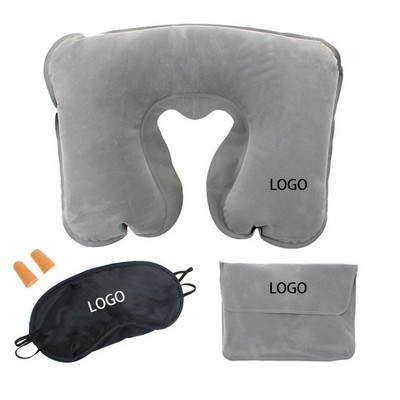 4-Piece Travel Comfort Kit with Neck Pillow Eye Mask and Earplugs