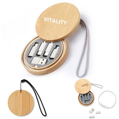 6" 1 Multi Device USB Charging Cable Set Bamboo Storage Box