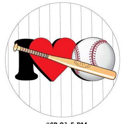 I Love Baseball w/ Bat Round Metal Photo Magnet (2 1/2" Diameter)