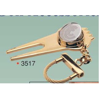 Gold Plated Golf Divot Tool Keyring w/Ball Marker - ON SALE, LIMITED STOCK